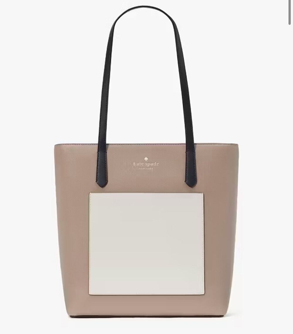 Kate Spade New York Tote Bag Womens Medium Taupe White Saffiano Leather Chic